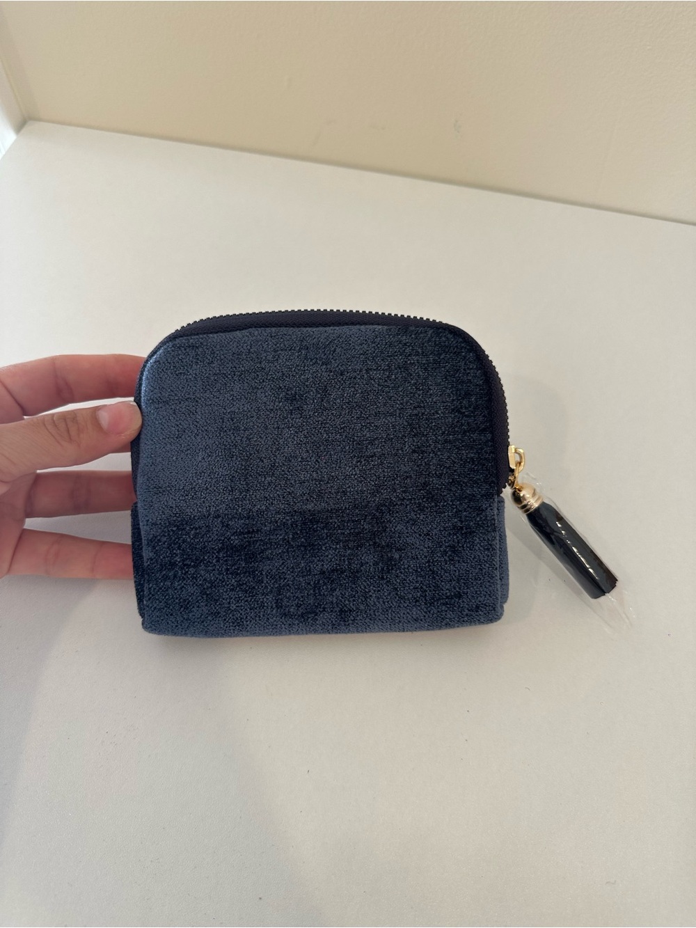 Mini Velvet Zip Pouch - Navy